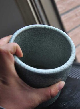复古水培干花裂纹釉小花瓶陶瓷笔筒仿古瓷器毛笔画笔收纳书房摆件
