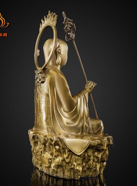 黄铜地藏王菩佛像九华山地藏菩萨像供奉家用娑婆三圣铜像摆件大号