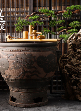 景德镇土陶粗陶古法养鱼陶瓷大缸鱼缸乌龟睡莲缸雕刻水缸金鱼缸