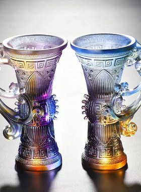 琉璃龙凤爵杯中式酒杯摆件居家客厅办公前台桌面摆放装饰收藏送礼