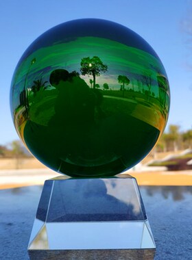 精品绿色水晶财富球桌面珍藏绿幽灵客厅玄关办公室桌送礼招财摆件