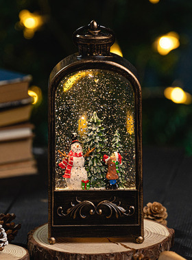 耶诞节防风灯装饰品工艺桌面场景布置摆件老人树客厅水晶球家居饰