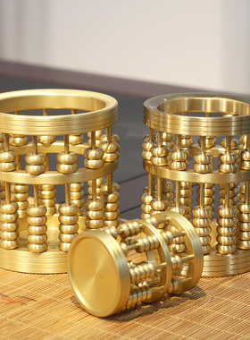 黄铜算盘笔筒纯铜中式摆件办公室桌面创意礼物铜艺术品家居装饰品