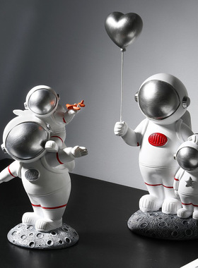 创意北欧亲子宇航员小摆件桌面客厅玄关电视柜儿童房间装饰品礼物