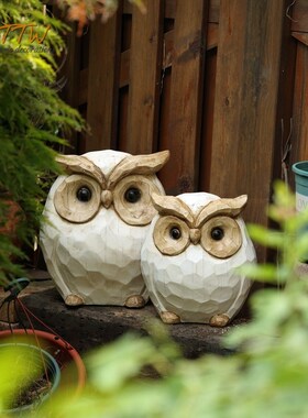 田园复古大号猫头鹰福鸟仿木纹造景特色阳台花园庭院家居装饰摆件