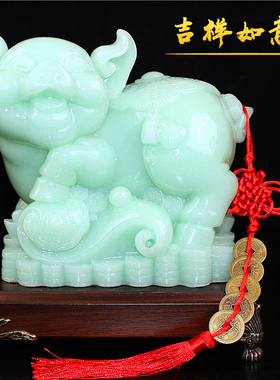 生肖福猪摆件招财玉石大号一对客厅电视酒柜玄关书房摆设开业礼品