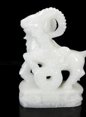 天然白玉石雕刻生肖羊摆件如意吉祥羊客厅玄关电视柜工艺品装饰品
