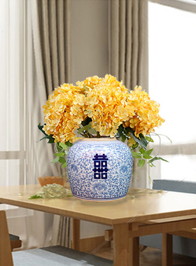景德镇陶瓷玄关客厅样板房电视柜青花瓷家居装饰摆件软装喜坛花瓶
