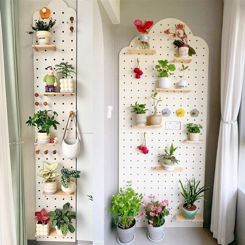 Perforated board storage rack custom solid wood wall flower rack balcony space utilization artifact succulent green plant storage rack