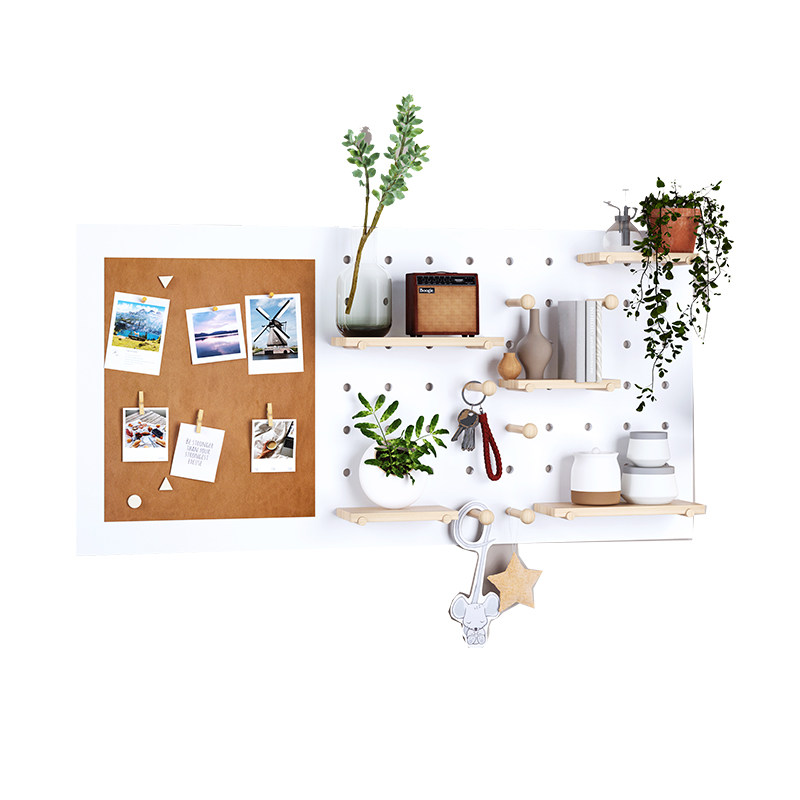 Perforated board cork custom solid wood accessories Nordic photo wall entry study room message board wall storage rack