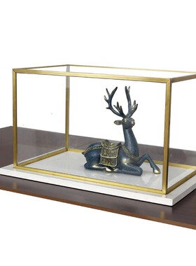玻璃防尘罩工艺品摆件铜边透明佛像金属展示盒展柜大理石底座定制