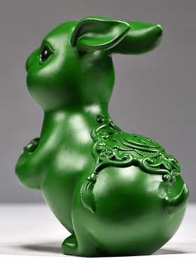 绿色木兔摆件一对木兔工艺品摆件木头兔家居实木质雕刻桌面装饰品