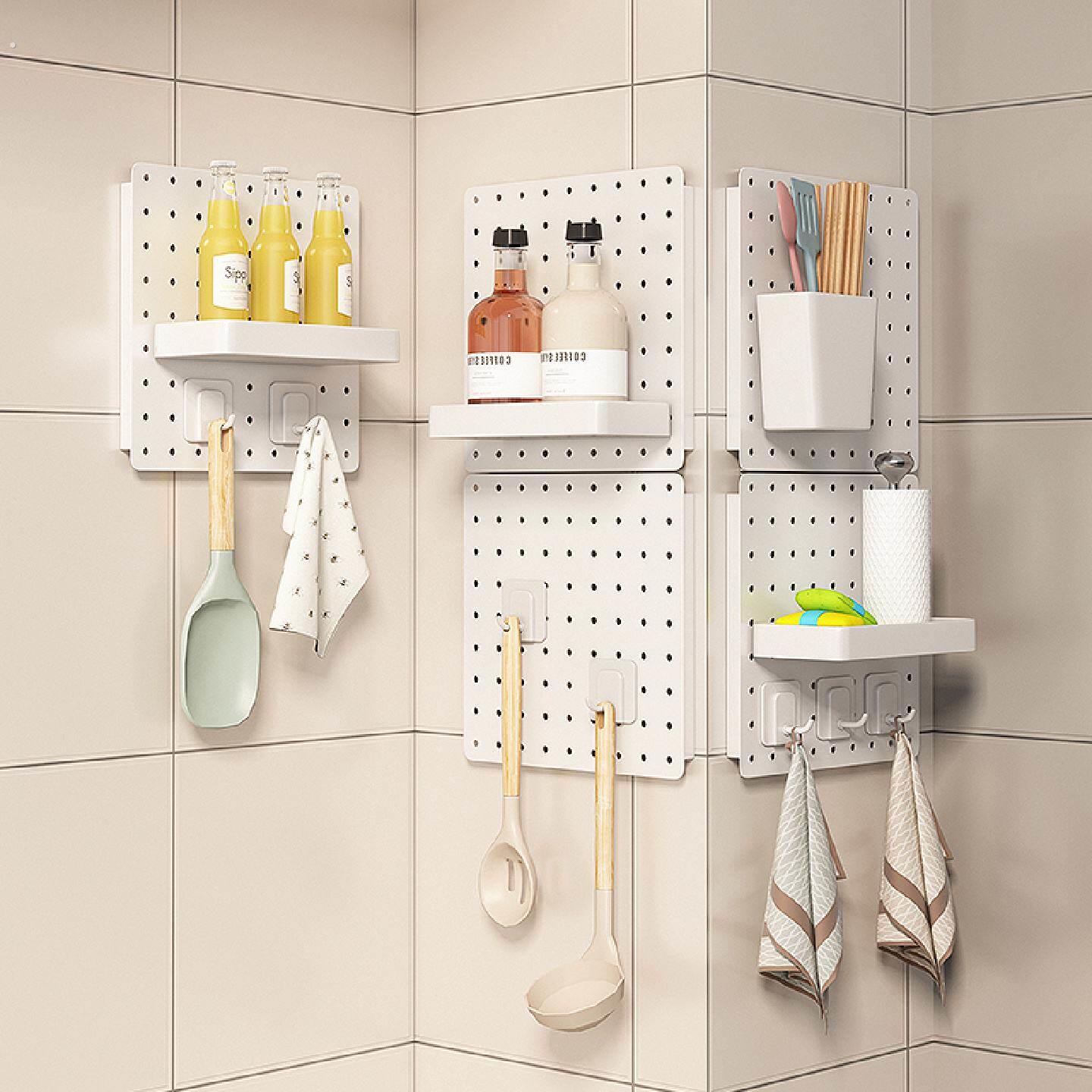 No punching household hole board wall dormitory kitchen bathroom wall storage rack partition wall hanging storage shelf with
