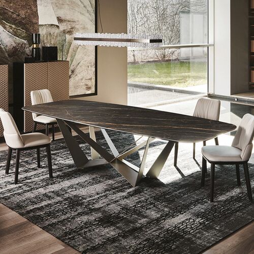 德利丰岩板餐桌 长方形简约北欧家用小户型饭桌子 中盛岩板餐桌 - 图0