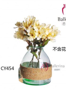 水培植物透明摆件插花器花园玻璃花瓶风皿百绿色田园居家花器麻绳