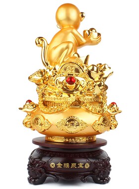 猴子聚宝盆摆件元宝金猴聚宝工艺品家居风水吉祥物属相猴开业礼品