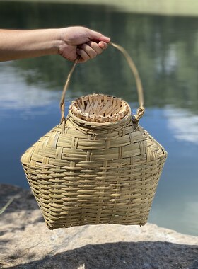 老式鱼篓竹编制品捕鱼抓虾竹笼娄盖子采茶大号手提竹篮子装饰鳝鱼