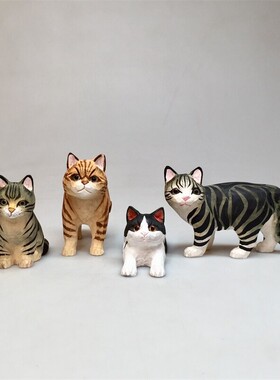 木制工艺猫纯手工雕刻可爱猫摆件可定制礼品家居装饰品创意客厅