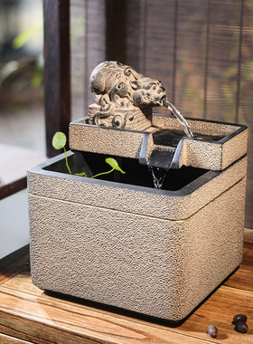 福虎生财桌面流水器喷泉摆饰 客厅创意水景仿古铜色财源滚滚