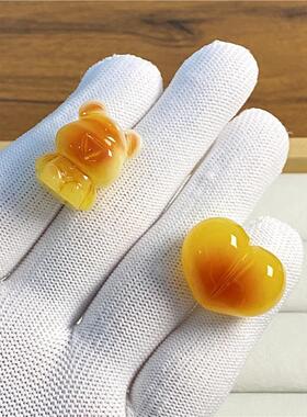 热卖款非天然琥珀蜜蜡俏色屁桃暴力熊散珠DIY文玩配饰套装