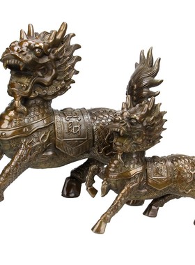 纯铜麒麟仿古麒麟摆件一对