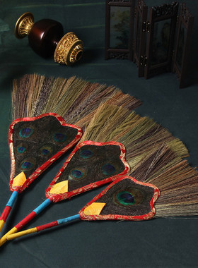 藏传用品文巴扇吉祥草孔雀羽毛扇 一眼三眼五眼孔雀扇贲巴壶