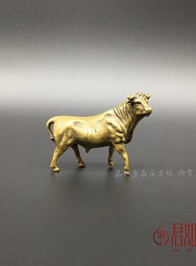 仿古做旧实心黄铜生肖牛摆件迷你铜牛一对小牛黄牛小铜件铜微雕