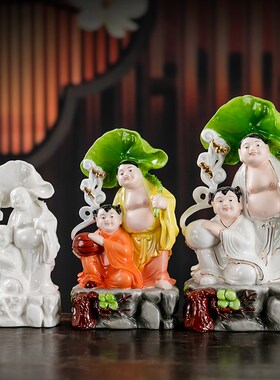 合和二圣陶瓷摆件家用客厅卧室婚房摆件工艺品合和感情新婚礼品