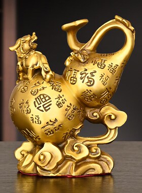 黄铜福禄貔貅摆件福气满满如意葫芦装饰玄关电视柜装饰工艺品