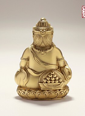 纯黄铜黄财神手把件新中式创意工艺品多闻招财佛像天王财神小摆件
