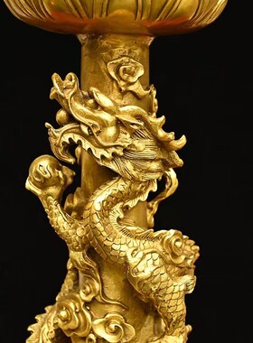 纯铜龙凤烛台 铜双龙烛台 盘龙戏珠烛台 龙凤铜蜡台供佛蜡烛灯台