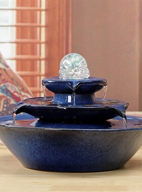 陶瓷流水摆件创意家居喷泉简约现代客厅装饰步步高升鱼缸加湿瓷器