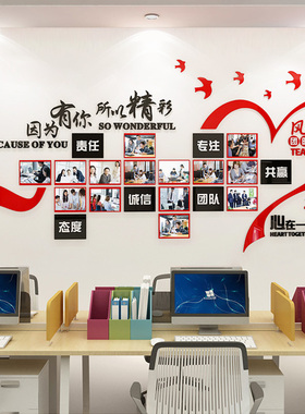 企业文化照片展示墙员工风采励志墙贴公司团队办公室装饰立体布置