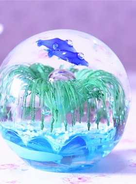 玻璃水晶海豚夜光球居家办公书房酒柜电视柜摆件装饰品工艺品礼品