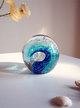 玻璃海浪水晶玻璃球家居装饰手工艺品高级氛围感小众摆件创意礼物