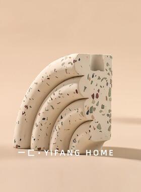 一匚简约现代轻奢白色水磨石书挡书立 样板间售楼处创意扇形摆件