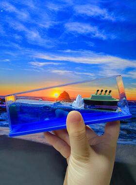 永不沉没翻船黑珍珠号游轮流体漂流瓶摆件海盗船桌面生日礼物男生