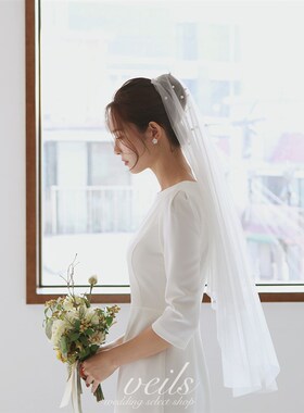 2022新款复古简约双层珍珠头纱白色新娘结婚头饰领证婚礼拍照道具