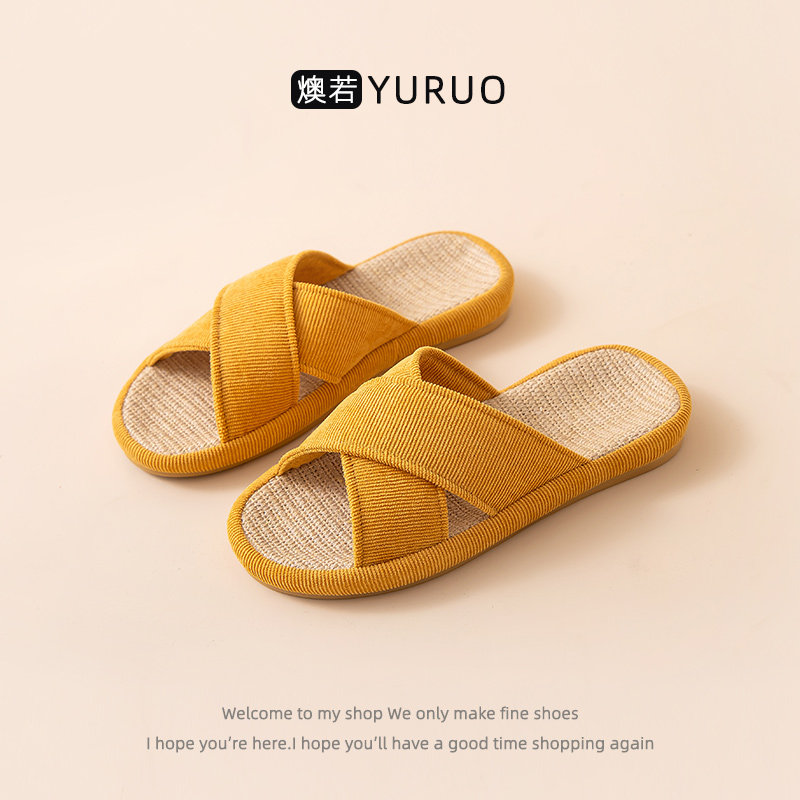 Linen slippers for women spring and autumn home couple indoor non-slip thick bottom breathable cotton and linen fabric home slippers for men summer