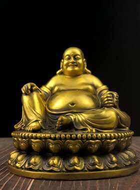 纯铜弥勒佛像摆件坐莲花布袋佛大肚佛笑佛家居玄关酒柜桌面装饰品