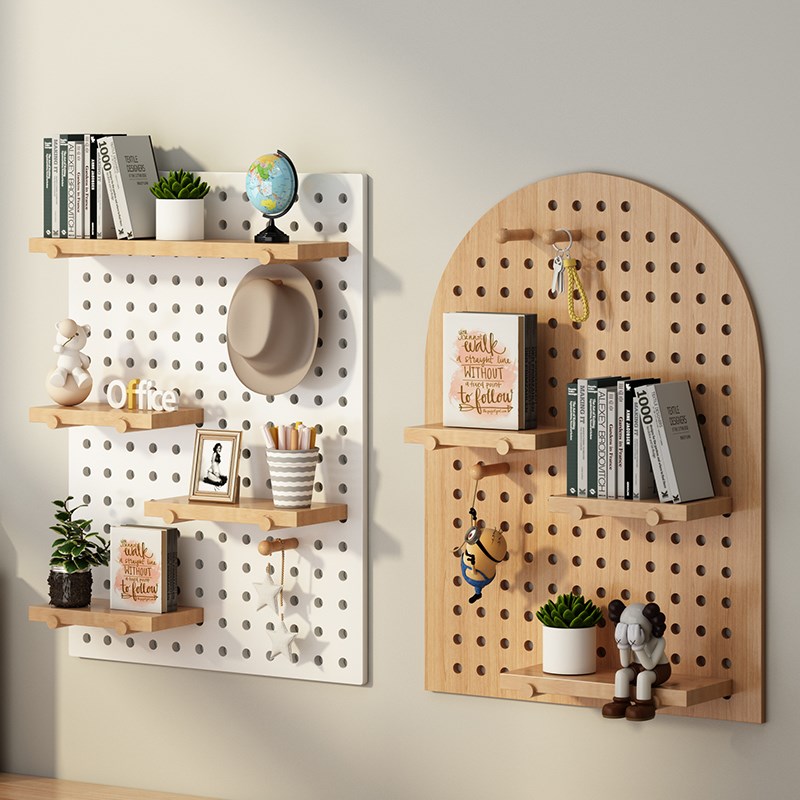 Hole board solid wood custom entrance door wall storage rack partition storage rack wall display rack hanging board decoration