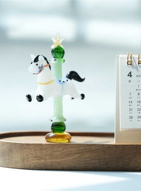 博山琉璃灯工旋转木马摆件纯手工马到成功家居桌面装饰品生日礼物