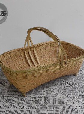 竹编菜篮复古手提篮子纯手工竹篮装菜青细篾家用收纳方形果篮特价