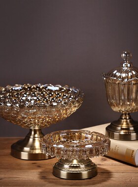 新中式果盘烟灰缸糖果罐样板房餐桌摆件欧式装饰摆设水晶果盘茶几