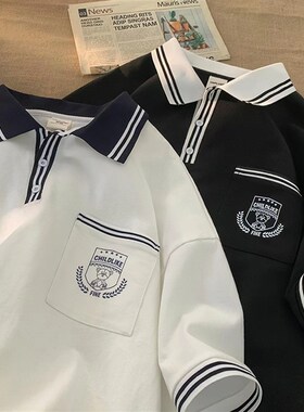 常春藤学院风polo衫男短袖夏季重磅撞色翻领t恤情侣有领半袖衣服