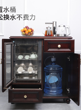 新中式茶吧机消毒柜一体式家用实木茶水柜客厅全自动上水下置水桶