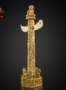 纯铜华表摆件流云盘龙柱家居客厅办公室装饰工艺品精致华表柱摆件