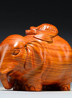 花梨木雕刻大象摆饰实木质一对福象家居客厅博古架装饰工艺礼品摆