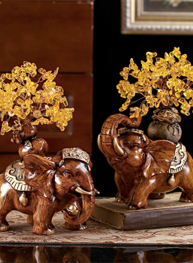 招财大象摆件一对家居饰品电视柜客厅玄关创意酒柜装饰品乔迁礼品