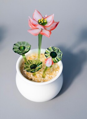 琉璃荷花淄博琉璃盆栽仿真绿植盆栽莲花好运连连琉璃茶台茶桌摆件